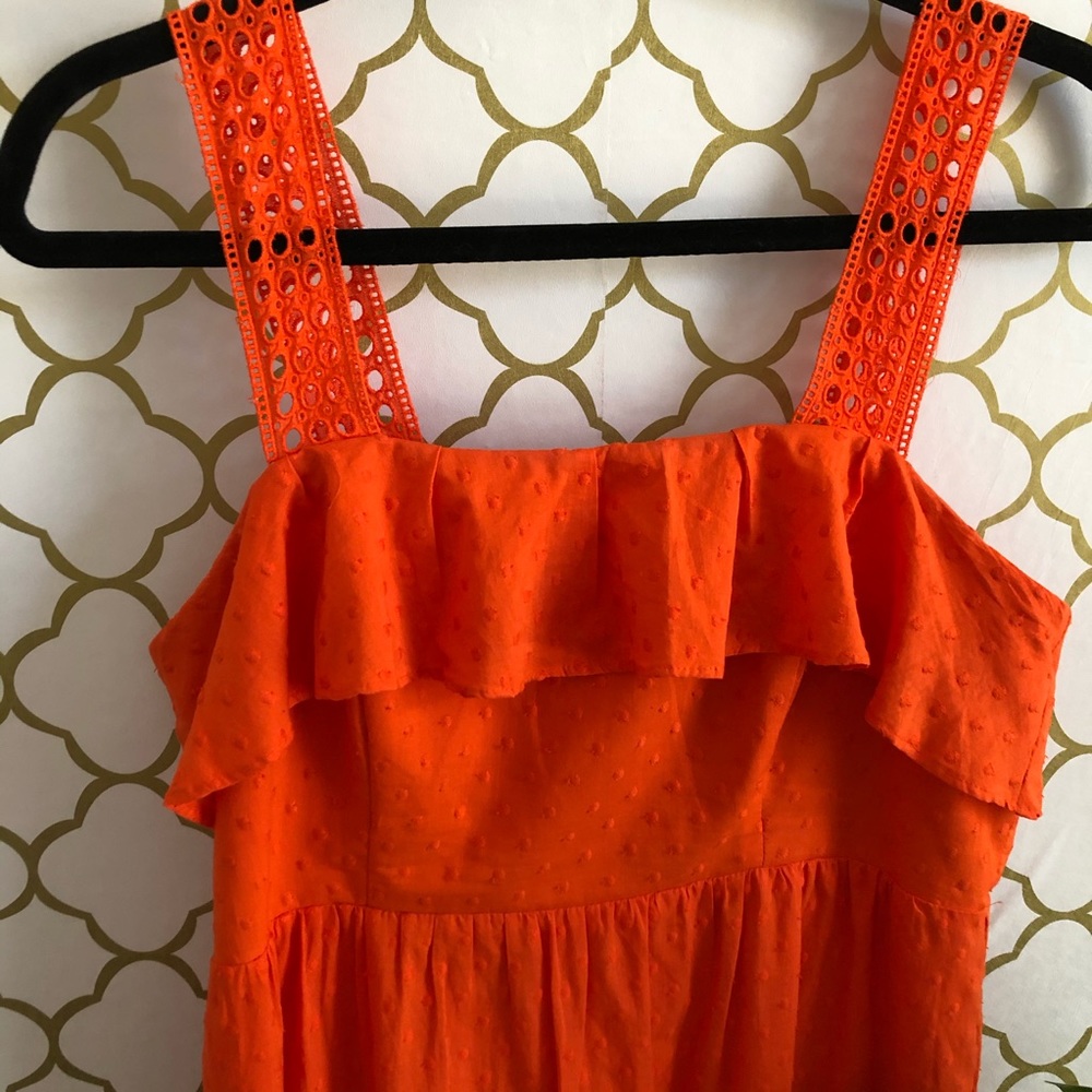 J. Crew Orange Eyelet Linen Midi Summer Dress - Picture 9 of 13